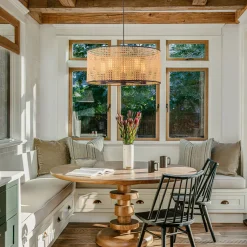 Farmhouse Wide Woven Rattan Drum Cage Pendant Light