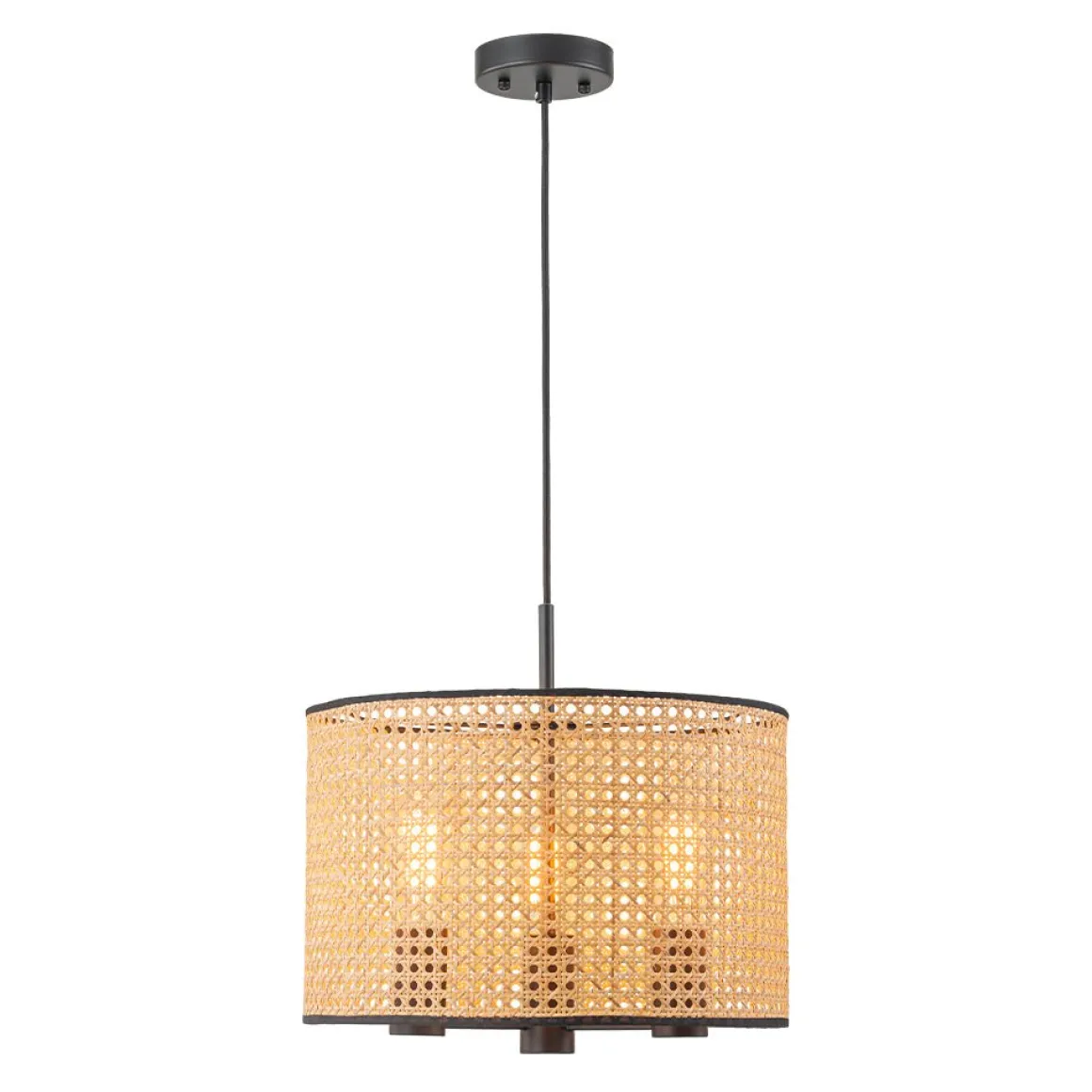 Farmhouse Wide Woven Rattan Drum Cage Pendant Light