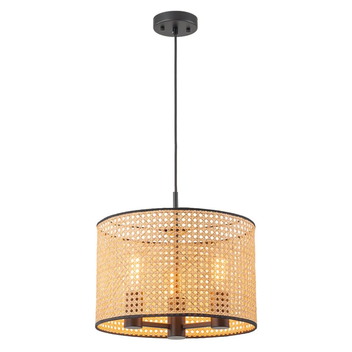Farmhouse Wide Woven Rattan Drum Cage Pendant Light