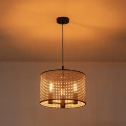 Farmhouse Wide Woven Rattan Drum Cage Pendant Light
