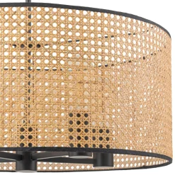 Farmhouse Wide Woven Rattan Drum Cage Pendant Light