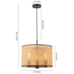 Farmhouse Wide Woven Rattan Drum Cage Pendant Light