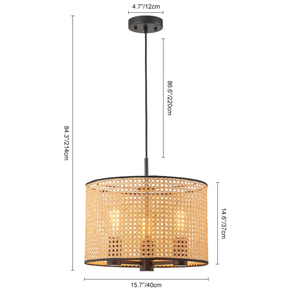 Farmhouse Wide Woven Rattan Drum Cage Pendant Light