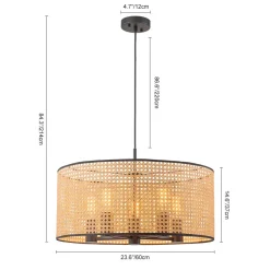 Farmhouse Wide Woven Rattan Drum Cage Pendant Light