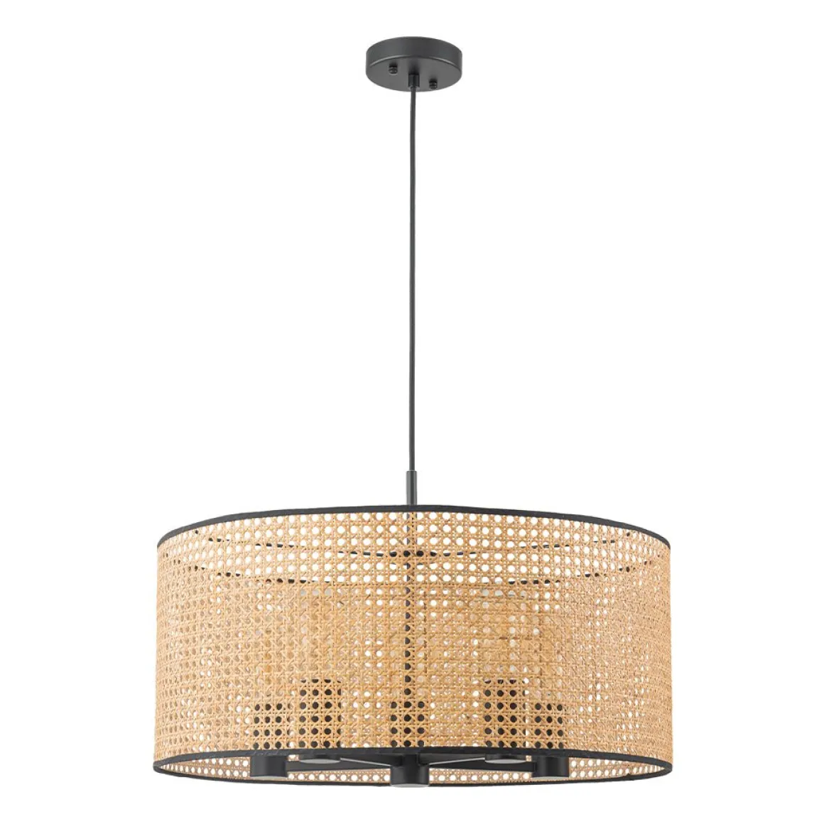 Farmhouse Wide Woven Rattan Drum Cage Pendant Light