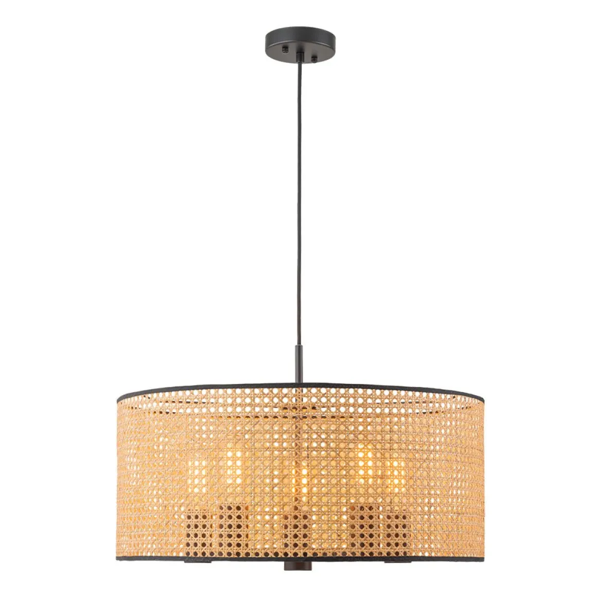 Farmhouse Wide Woven Rattan Drum Cage Pendant Light