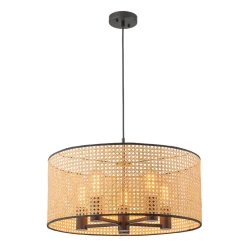 Farmhouse Wide Woven Rattan Drum Cage Pendant Light