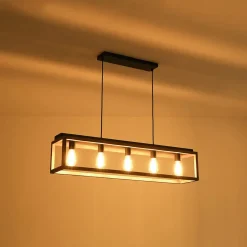 Farmhouse Wooden Rectangular Cage Island Chandelier
