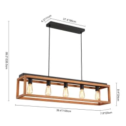 Farmhouse Wooden Rectangular Cage Island Chandelier