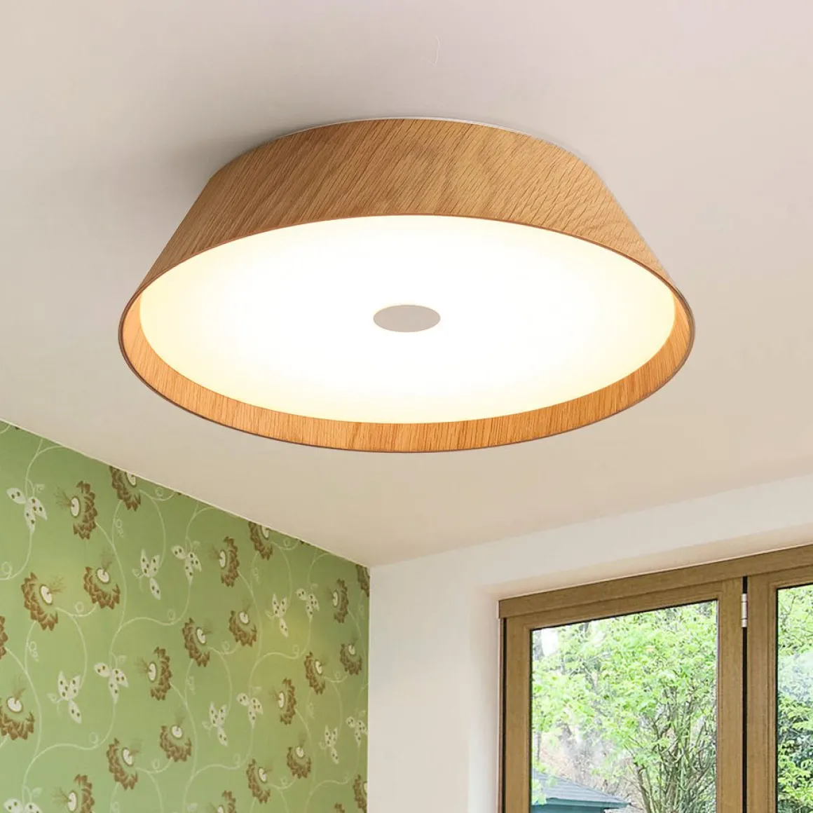 Farmhouse Wood Grain Dimmable LED Round Flush Mount Light