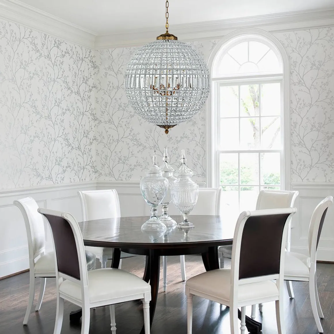 French Antique Brass Crystal Globe Chandelier