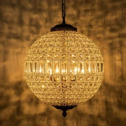 French Antique Brass Crystal Globe Chandelier