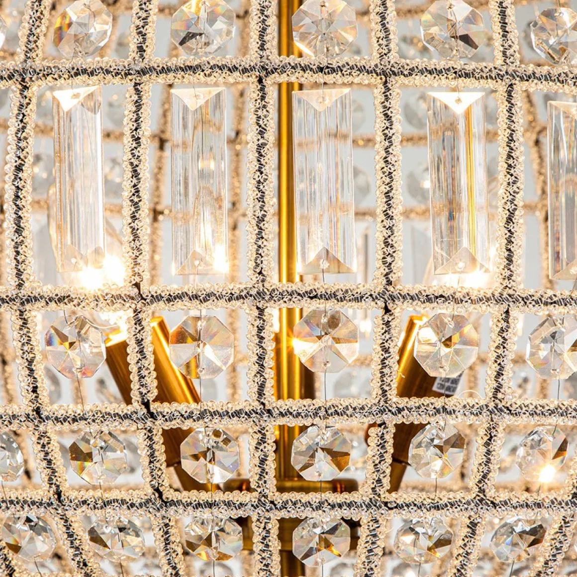 French Antique Brass Crystal Globe Chandelier