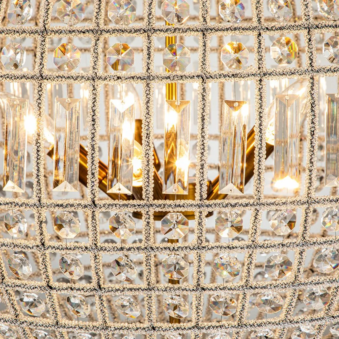 French Antique Brass Crystal Globe Chandelier