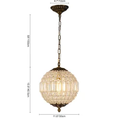 French Antique Brass Crystal Globe Chandelier