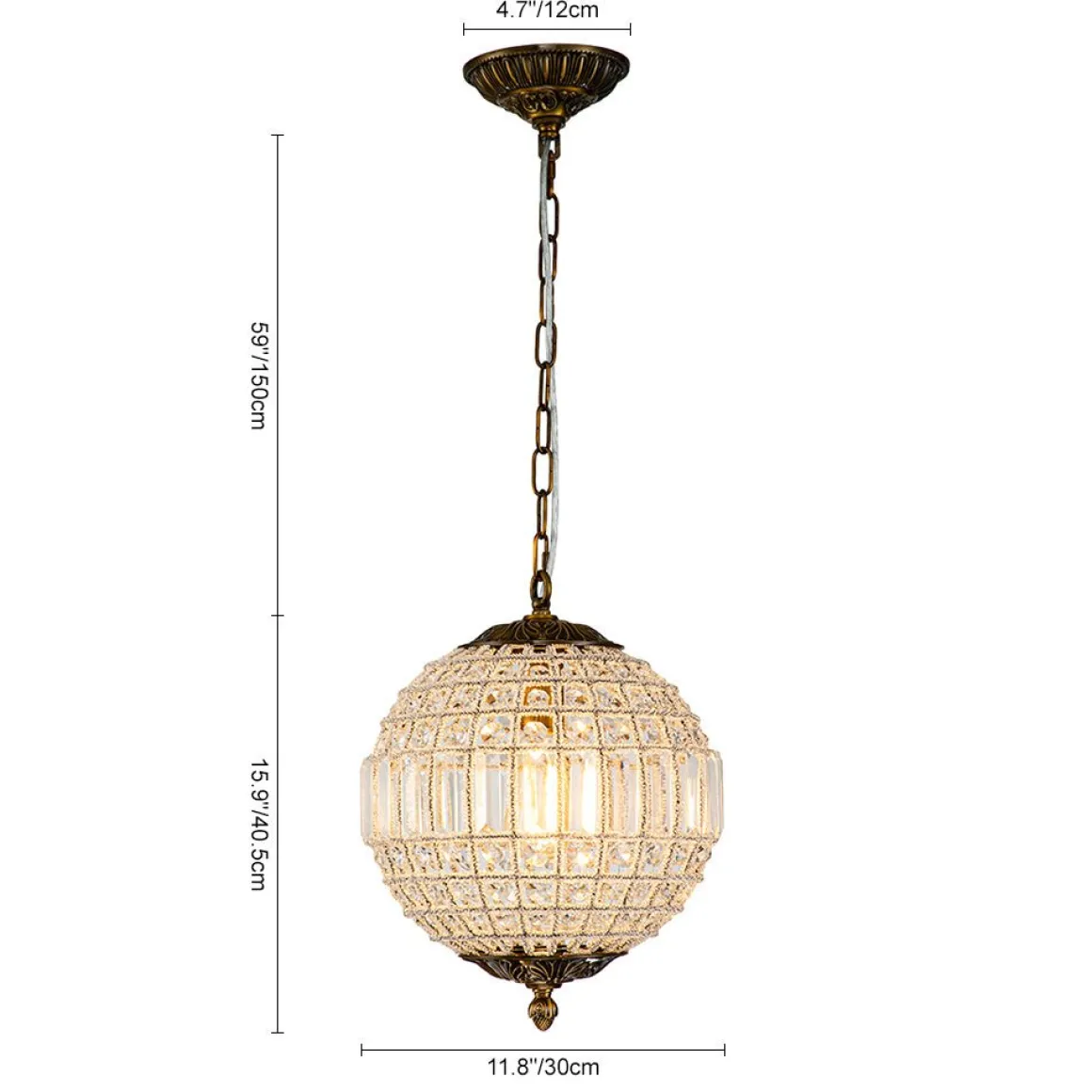 French Antique Brass Crystal Globe Chandelier