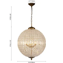 French Antique Brass Crystal Globe Chandelier
