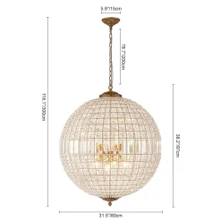 French Antique Brass Crystal Globe Chandelier