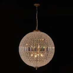 French Antique Brass Crystal Globe Chandelier