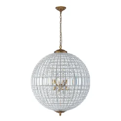 French Antique Brass Crystal Globe Chandelier