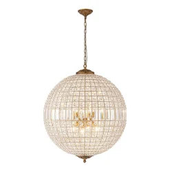 French Antique Brass Crystal Globe Chandelier