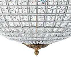 French Antique Brass Crystal Globe Chandelier