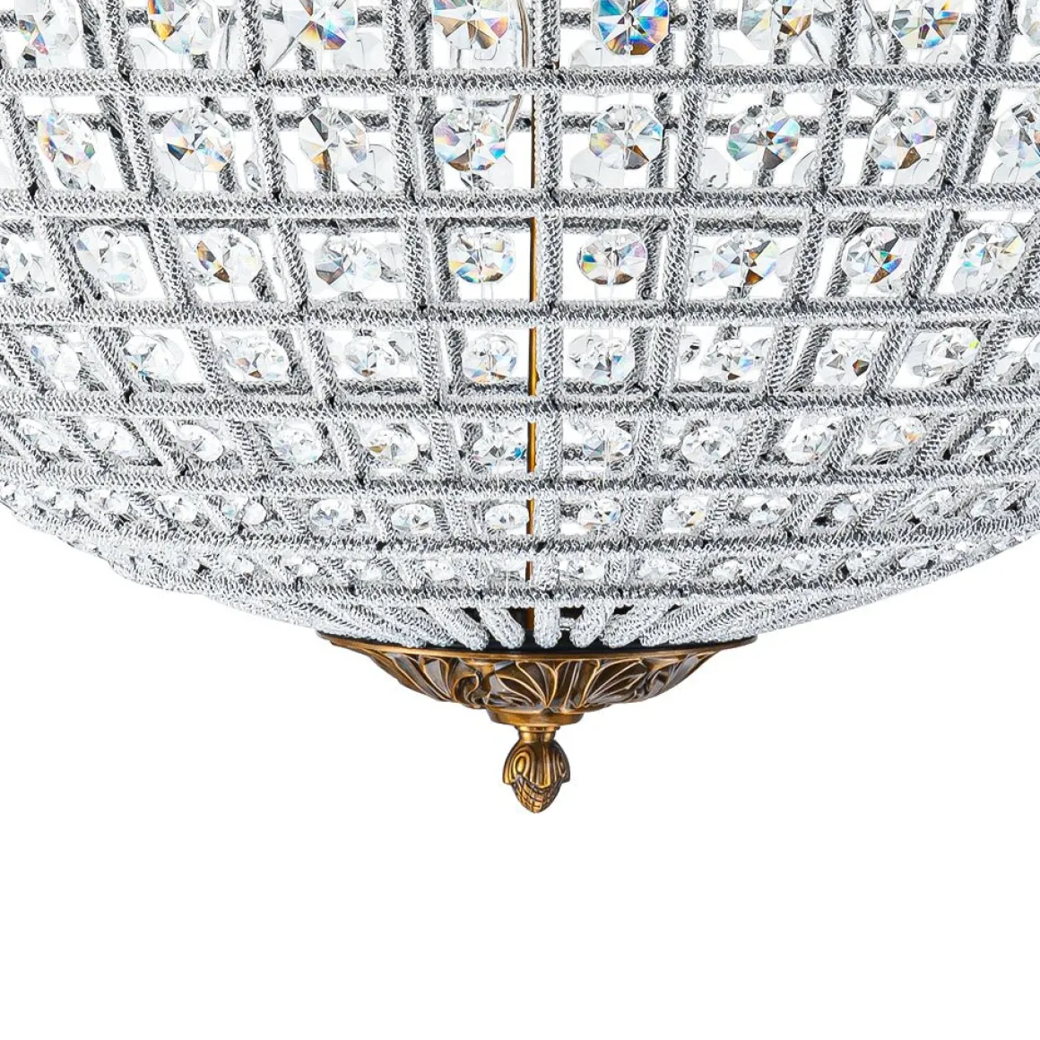 French Antique Brass Crystal Globe Chandelier
