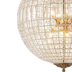 French Antique Brass Crystal Globe Chandelier