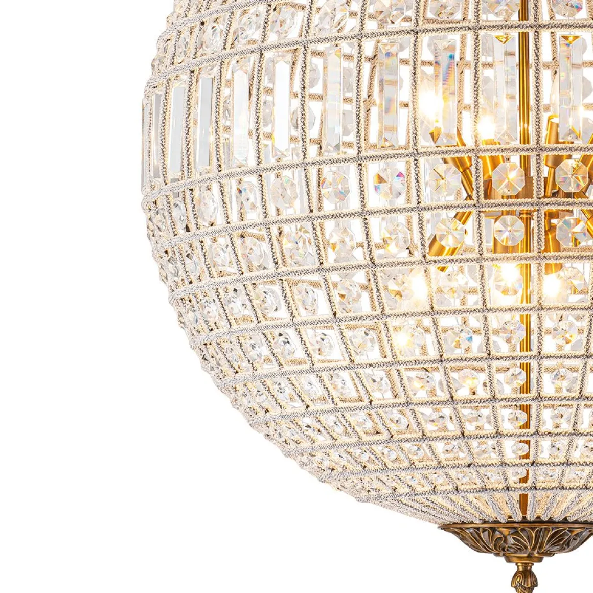 French Antique Brass Crystal Globe Chandelier