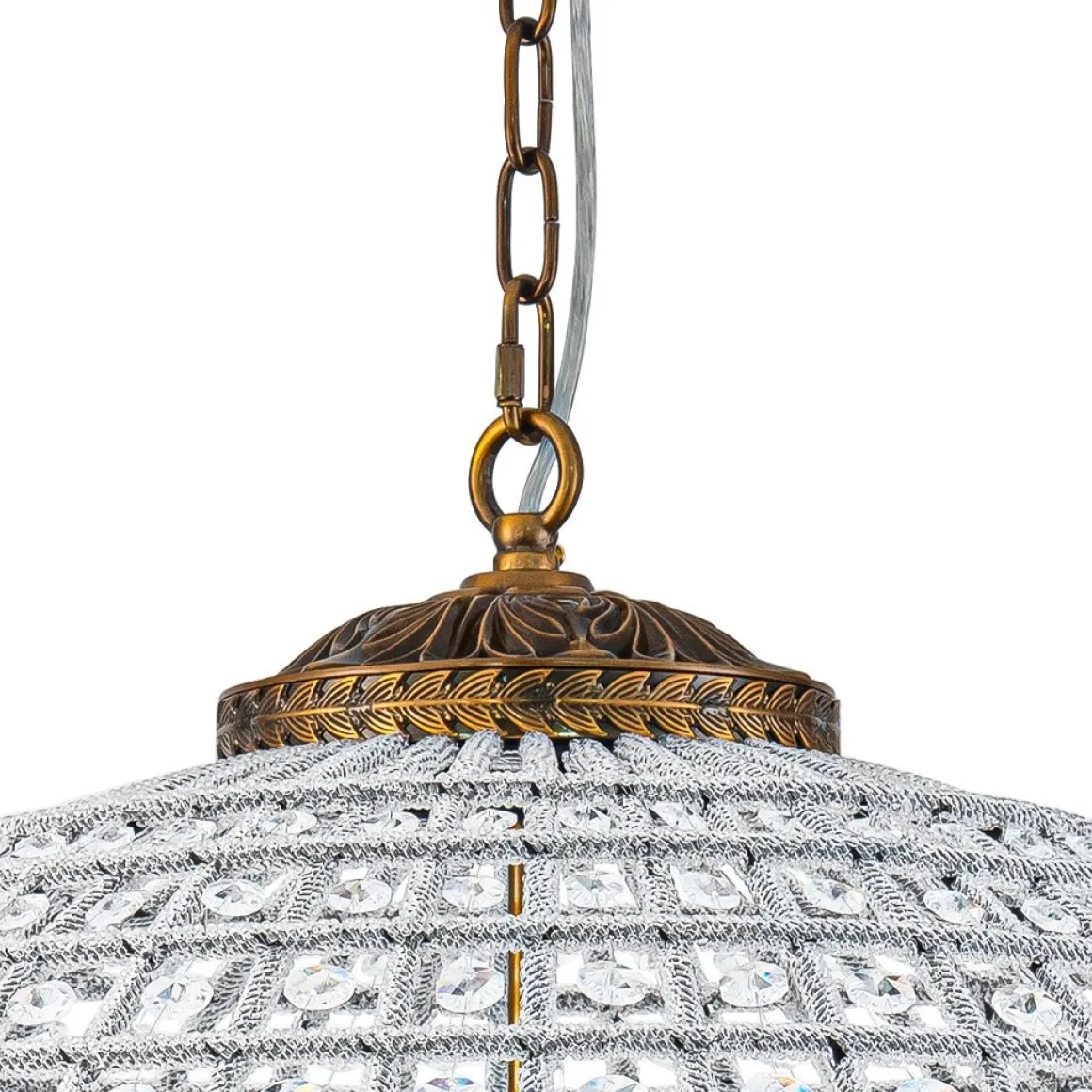 French Antique Brass Crystal Globe Chandelier
