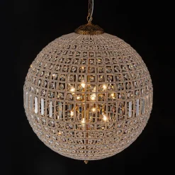 French Antique Brass Crystal Globe Chandelier