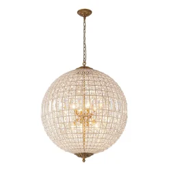 French Antique Brass Crystal Globe Chandelier