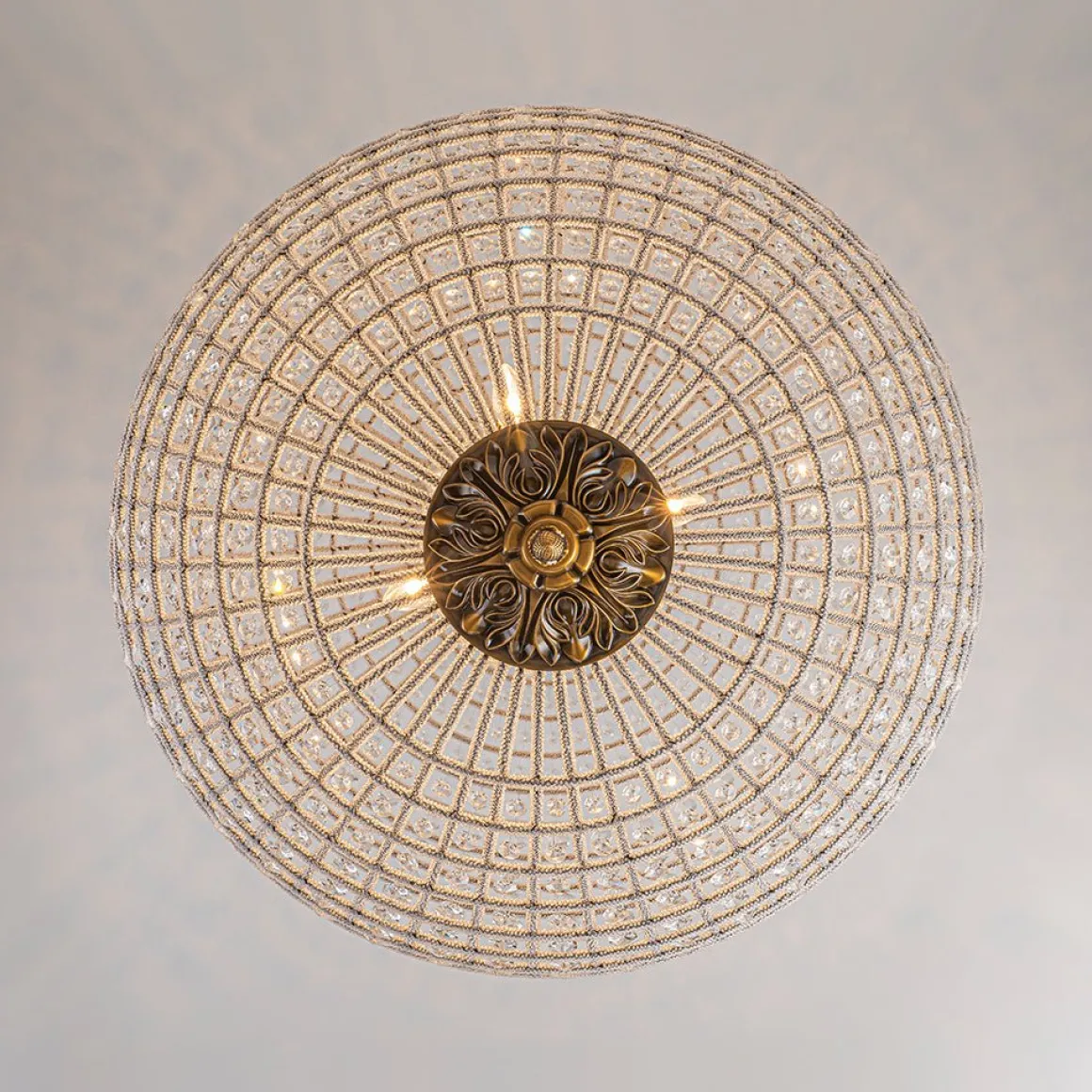 French Antique Brass Crystal Globe Chandelier
