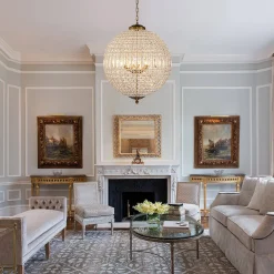 French Antique Brass Crystal Globe Chandelier