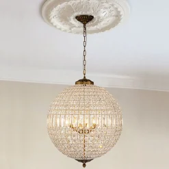 French Antique Brass Crystal Globe Chandelier