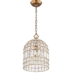 French Antique Brass Crystal Cage Chandelier