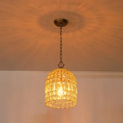 French Antique Brass Crystal Cage Chandelier