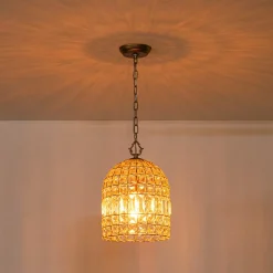 French Antique Brass Crystal Cage Chandelier