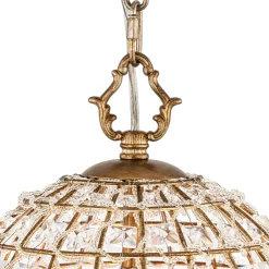 French Antique Brass Crystal Cage Chandelier