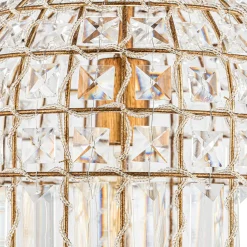 French Antique Brass Crystal Cage Chandelier