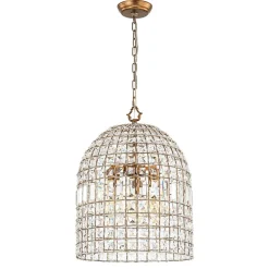French Antique Brass Crystal Cage Chandelier
