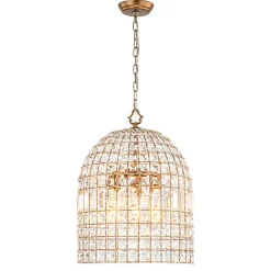 French Antique Brass Crystal Cage Chandelier