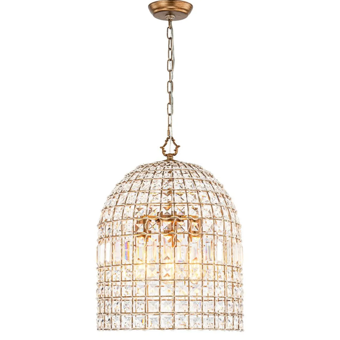 French Antique Brass Crystal Cage Chandelier