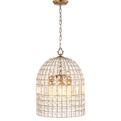 French Antique Brass Crystal Cage Chandelier