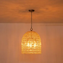 French Antique Brass Crystal Cage Chandelier