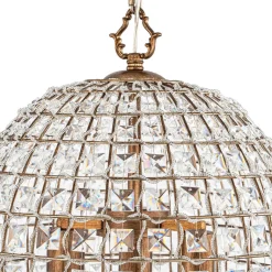French Antique Brass Crystal Cage Chandelier