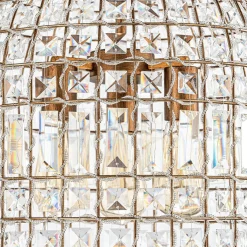 French Antique Brass Crystal Cage Chandelier