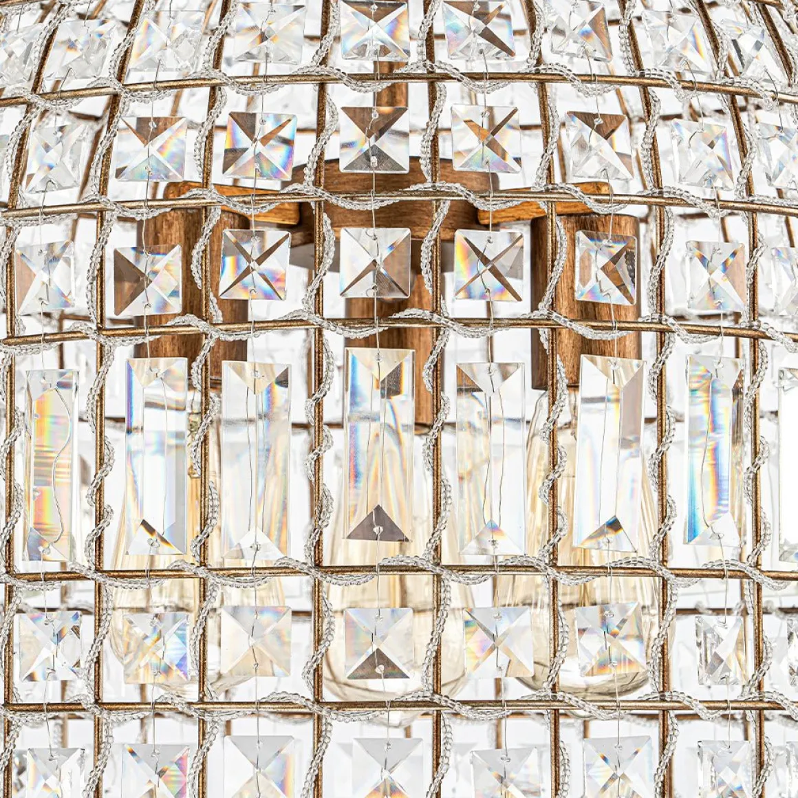 French Antique Brass Crystal Cage Chandelier