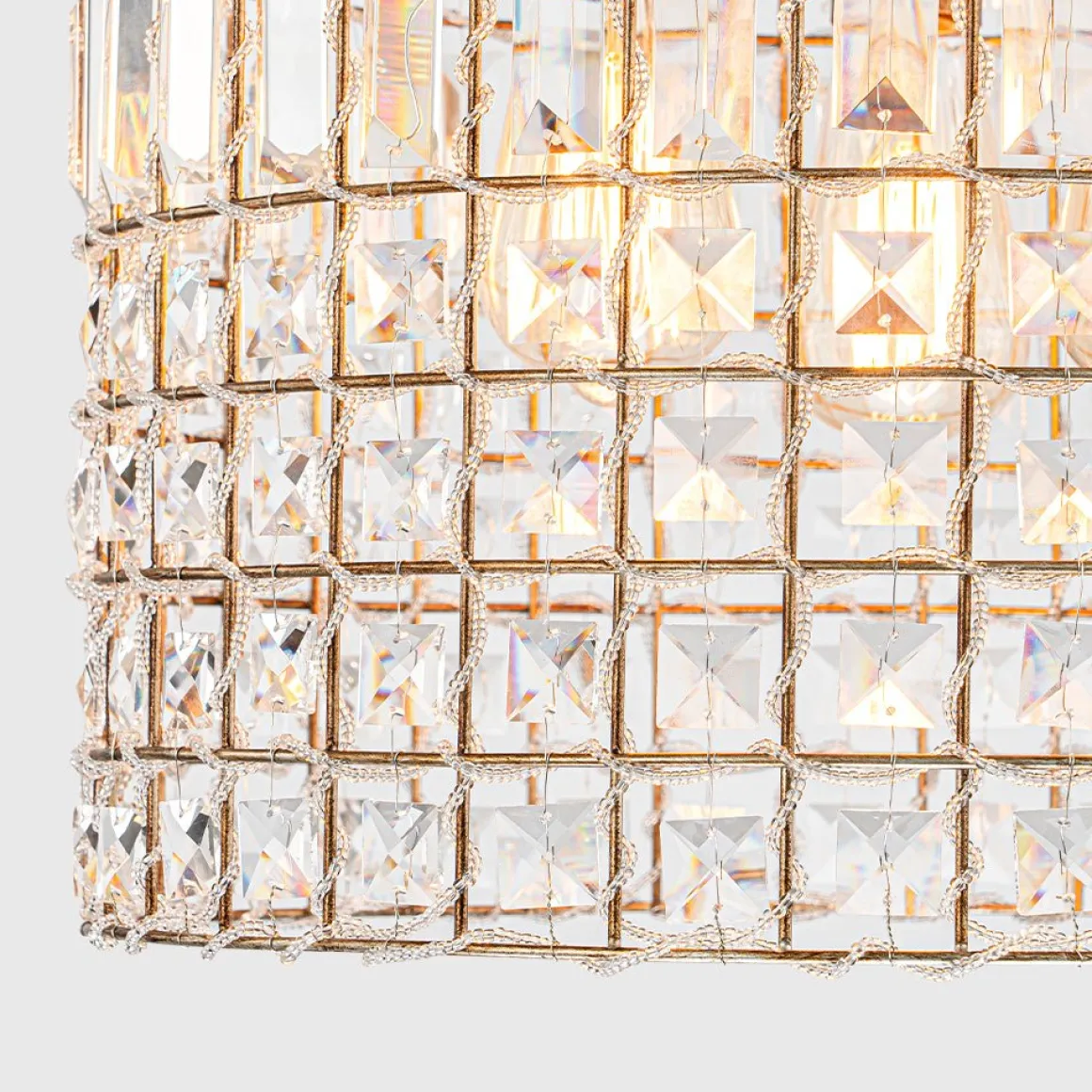 French Antique Brass Crystal Cage Chandelier