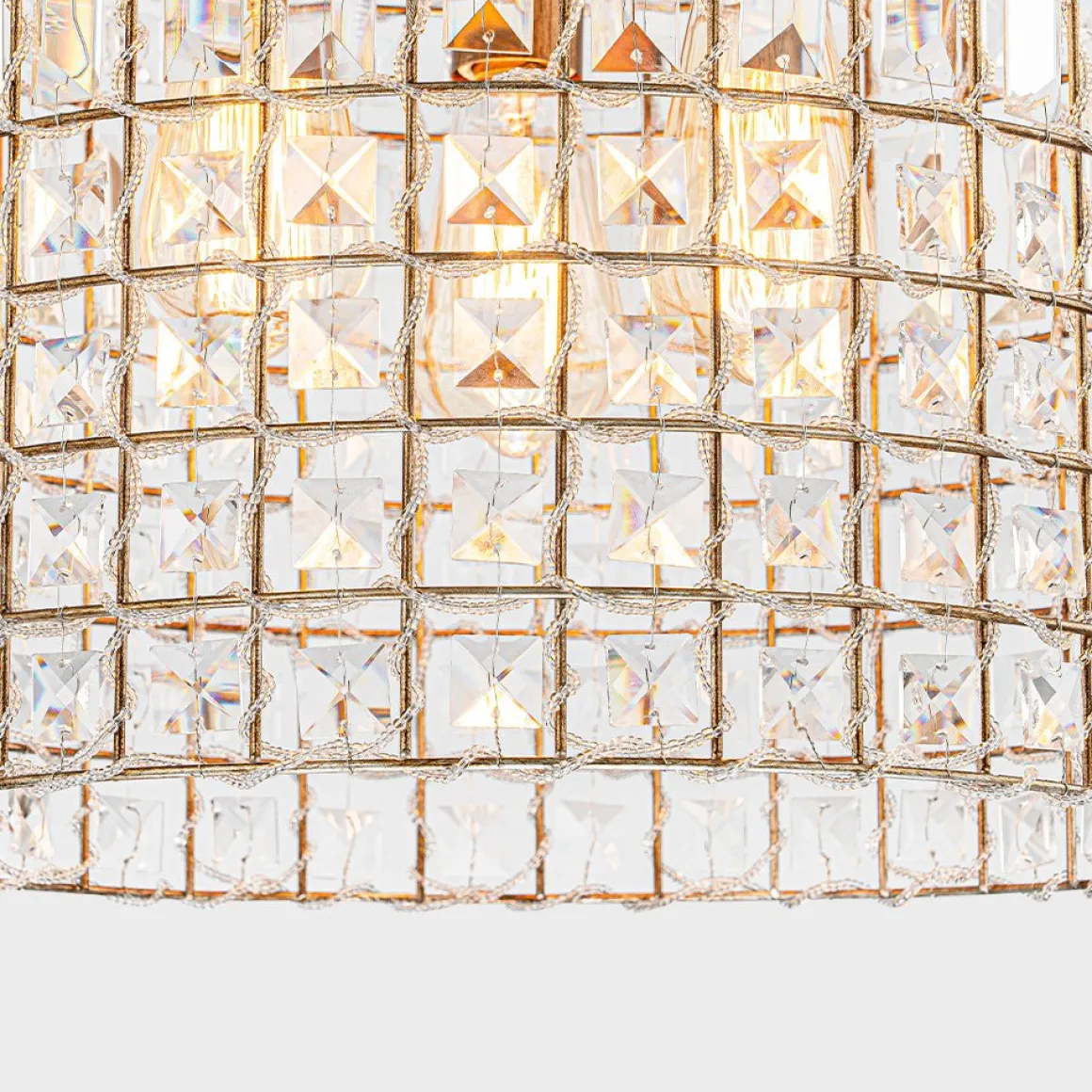 French Antique Brass Crystal Cage Chandelier
